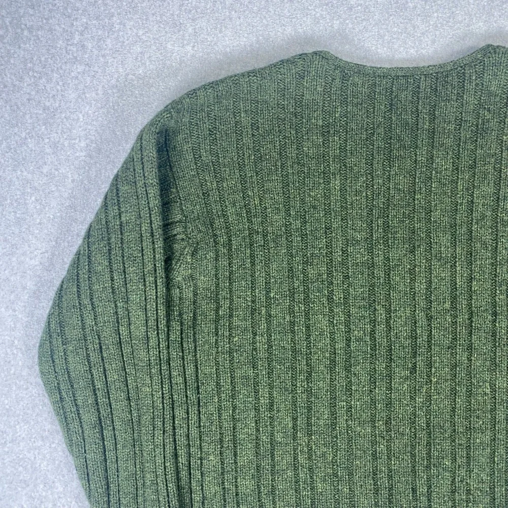 J. Crew V-Neck Sweater Mens Large Green Wool Ribbed Knit Long Sleeve Pullover
